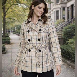 Coach Women's Tattersall Plaid Belted Short Classic Lined Trench Coat